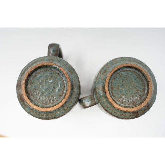 Pair Vintage Leaf Mug Japanese Stoneware Leaf Coffee Cup Japan redware - Picture 5 of 5